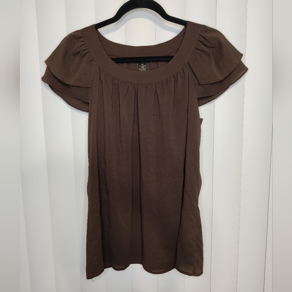 NWT Nue Options Brown flutter sleeve blouse size MP